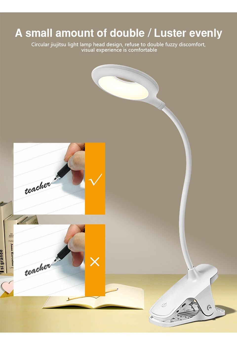 Desk Lamp Touch Clip Study Light Gooseneck Desktop USB Rechargeable Bedroom Lamp Bedside Bedside Desk Clip-on Table Lamp Decorative Table Lamp Cute Study Lamps for Bedroom Décor
