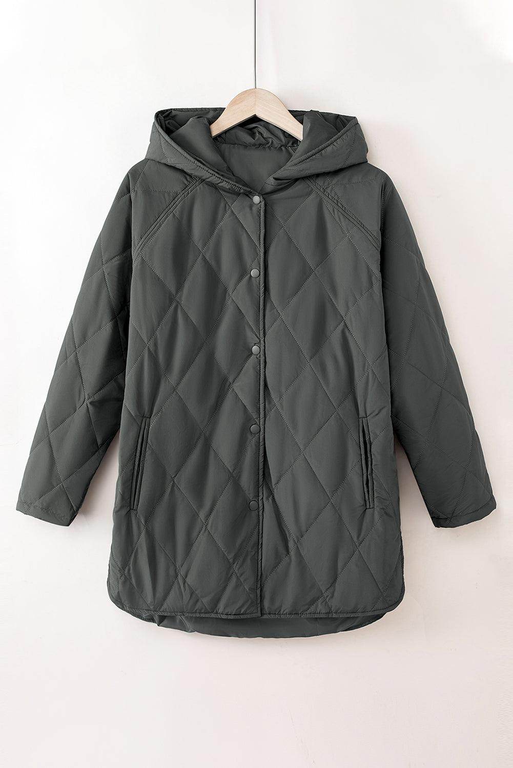Snap Down Long Sleeve Quilted Winter Coat for Women