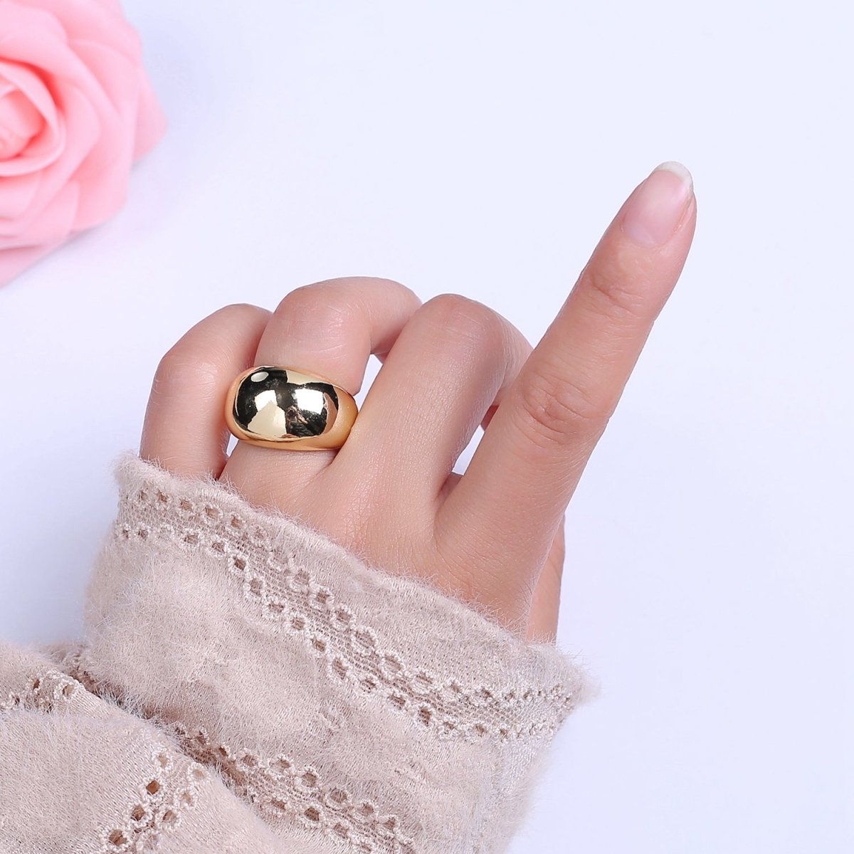 Dome Ring for Women in Gold Silver Stackable Bold Ring Chunky Statement Ring Jewelry Gift for Her Self Gift Minimalist O-2101 O-2102
