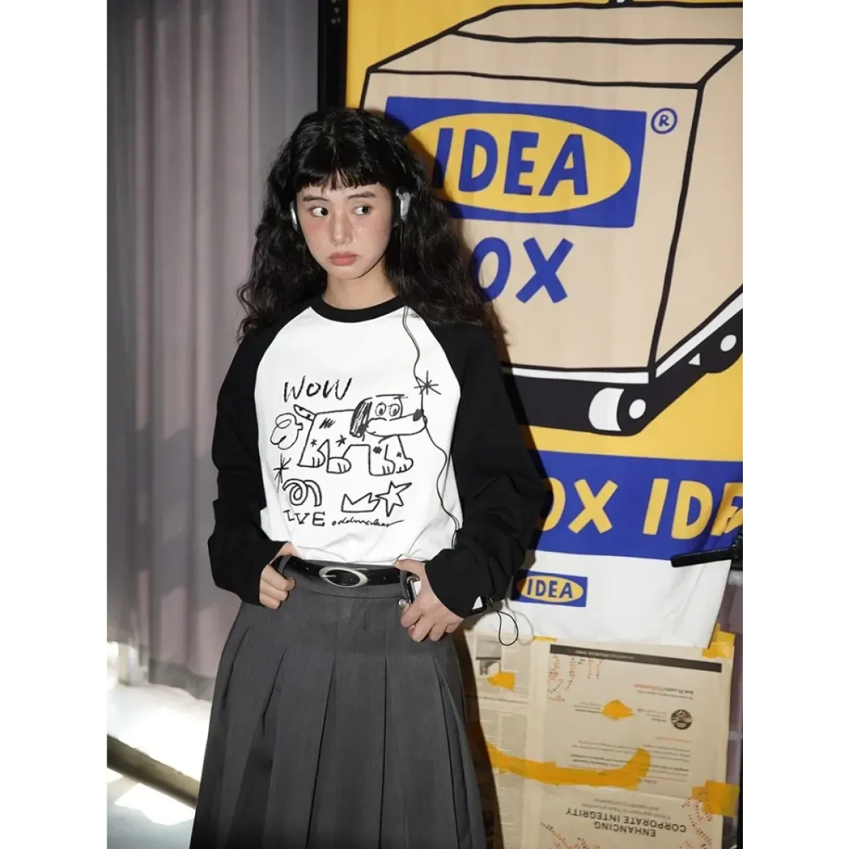 Doodle Delight Layered Tee – Quirky Sketch Art Oversized Tee