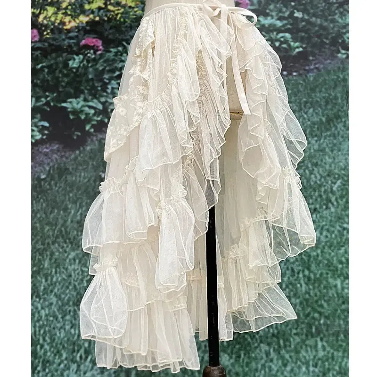 Double-Layered Waist Curtain Skirt - Asymmetrical Ruffle High-Low Cover-Up