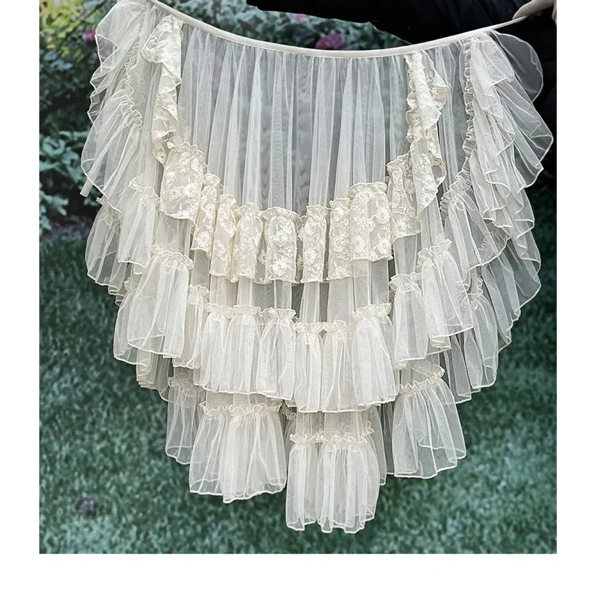 Double-Layered Waist Curtain Skirt - Asymmetrical Ruffle High-Low Cover-Up