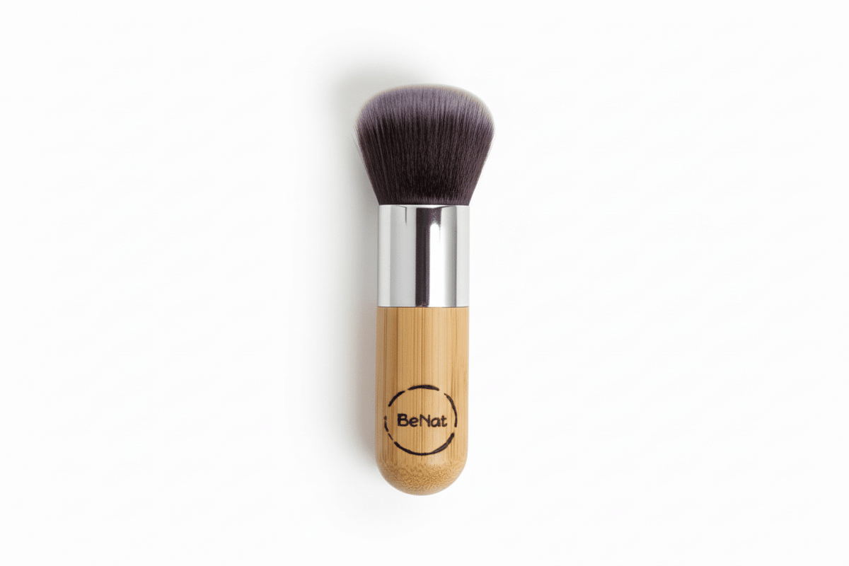 Premium Kabuki Blush Brush - High-Density Soft Synthetic Makeup Brush with Eco-Friendly Bamboo Handle for Flawless Powder & Contour Blending