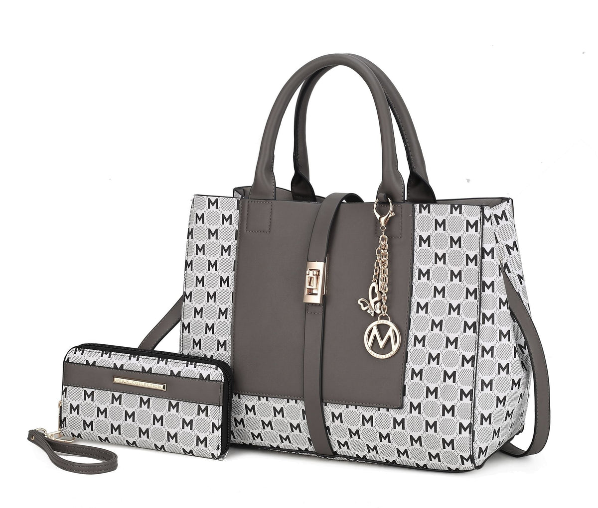MKF Collection Yuliana Circular M emblem Print Satchel Bag with Wallet by Mia k