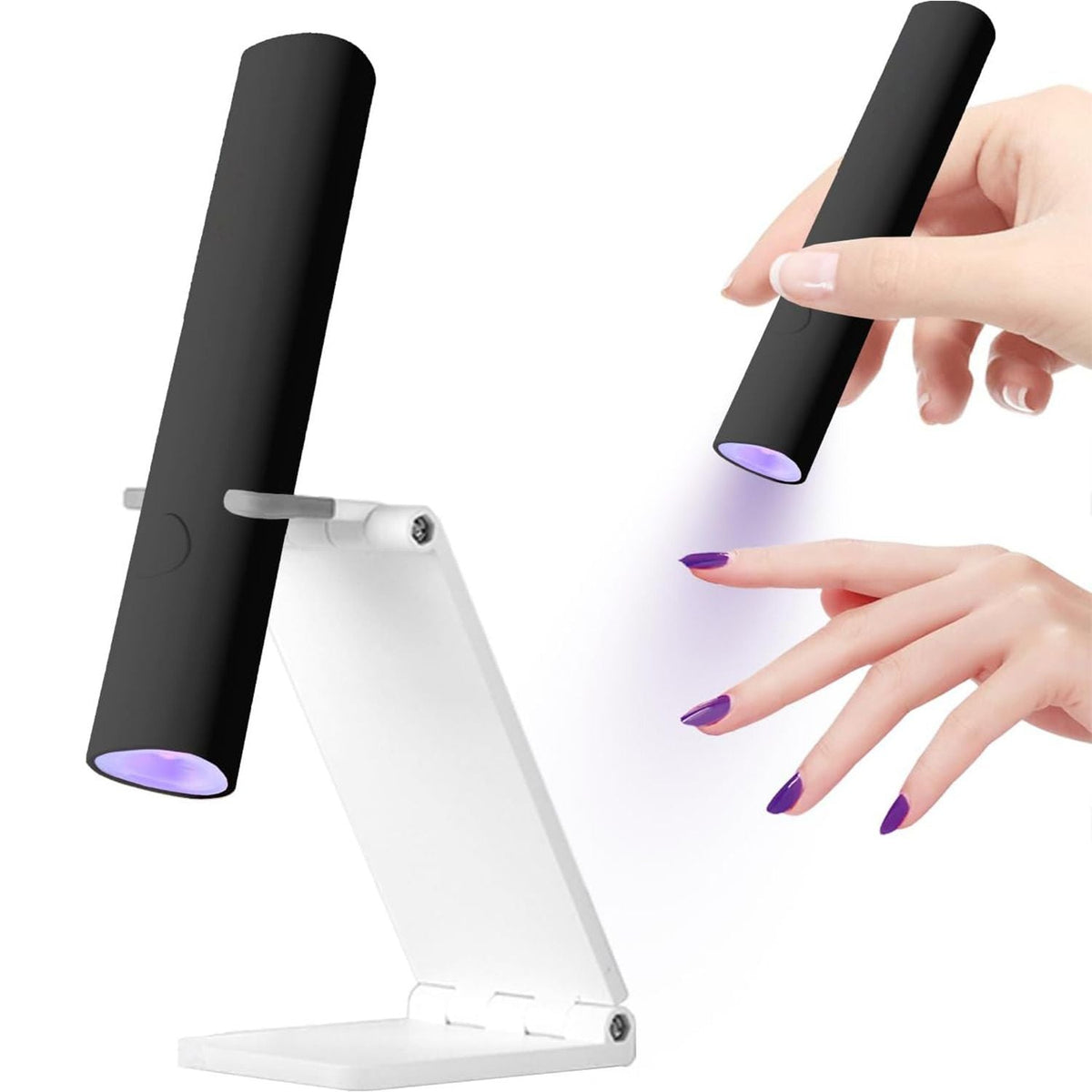 UV Light for Gel Nails, Mini U V LED Nail Lamp Handheld with Stand, Portable Nail Dryer Rechargeable USB Cordless for Fast Drying, Black