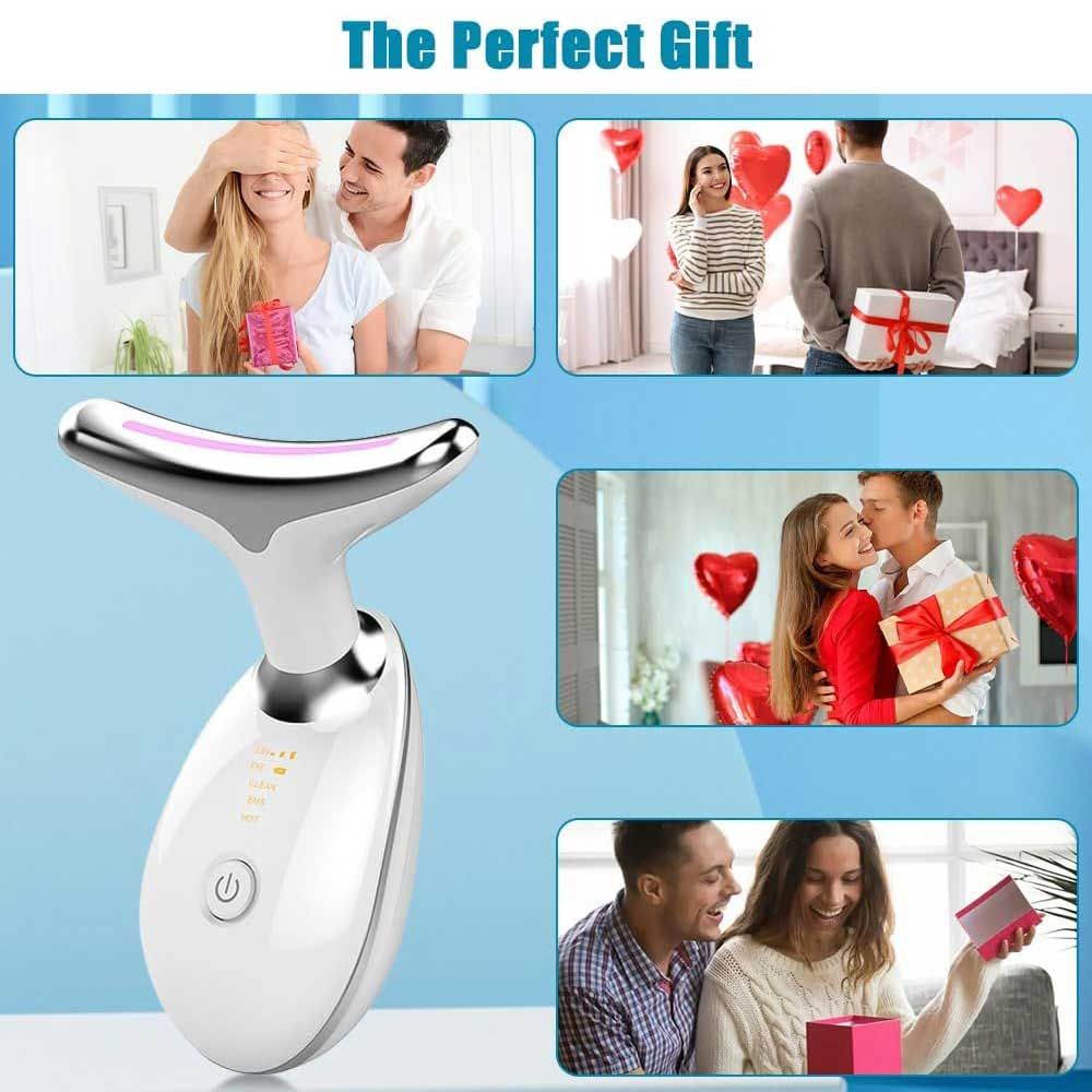 Neck Face Massager Face Sculpting Tool 3 Colour Modes and Vibration for Facial Massager for Double Chin - Red