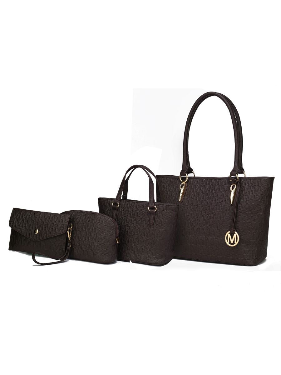 MKF Collection Edelyn embossed M Signature Four PCS Tote Set by Mia k