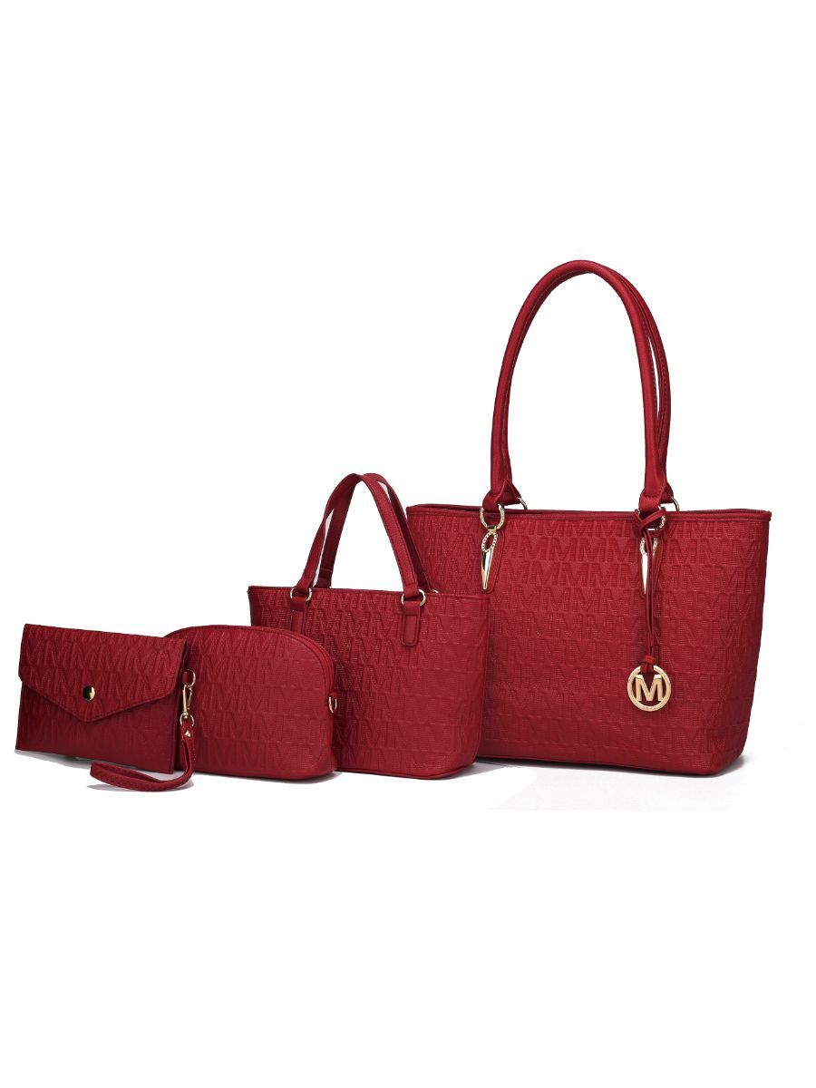 MKF Collection Edelyn embossed M Signature Four PCS Tote Set by Mia k
