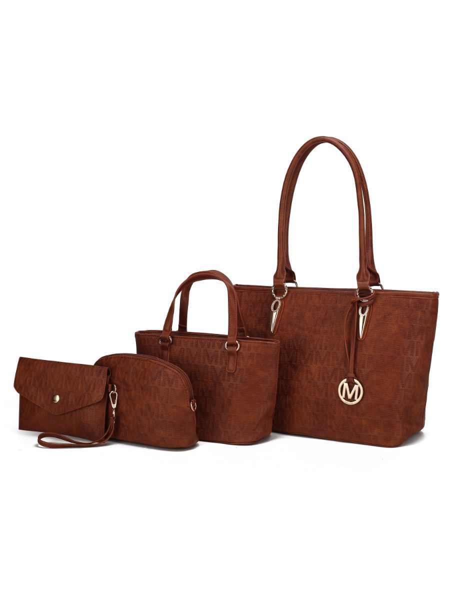 MKF Collection Edelyn embossed M Signature Four PCS Tote Set by Mia k