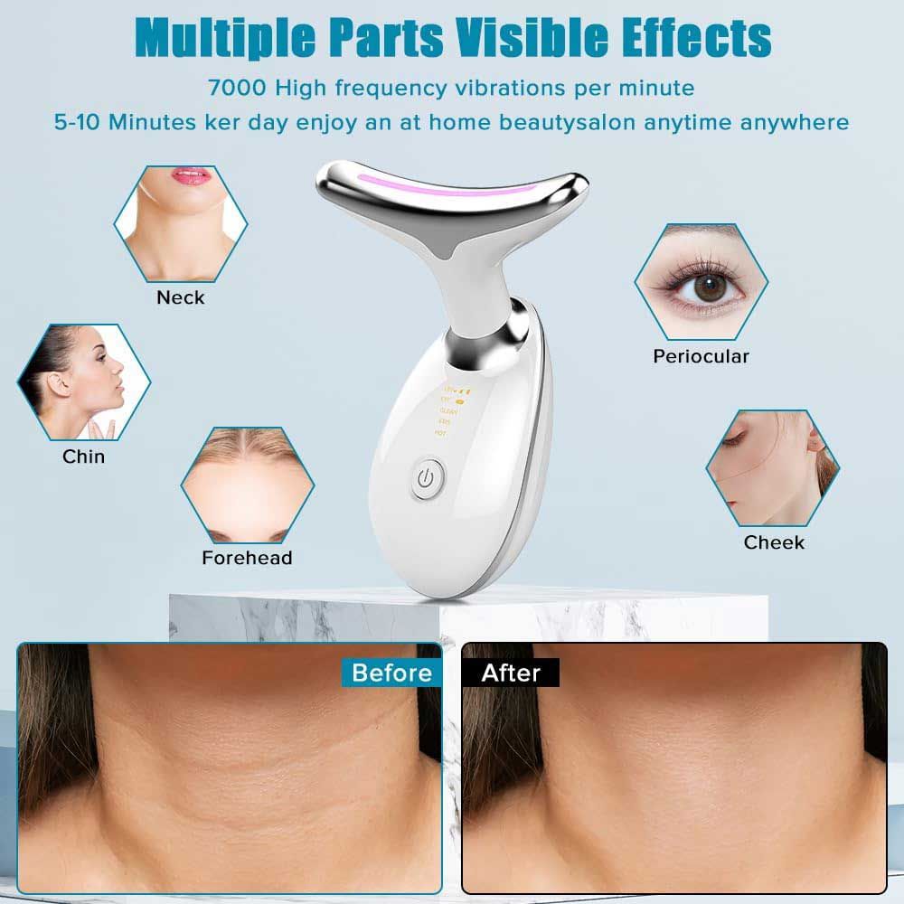 Neck Face Massager Face Sculpting Tool 3 Colour Modes and Vibration for Facial Massager for Double Chin - Red