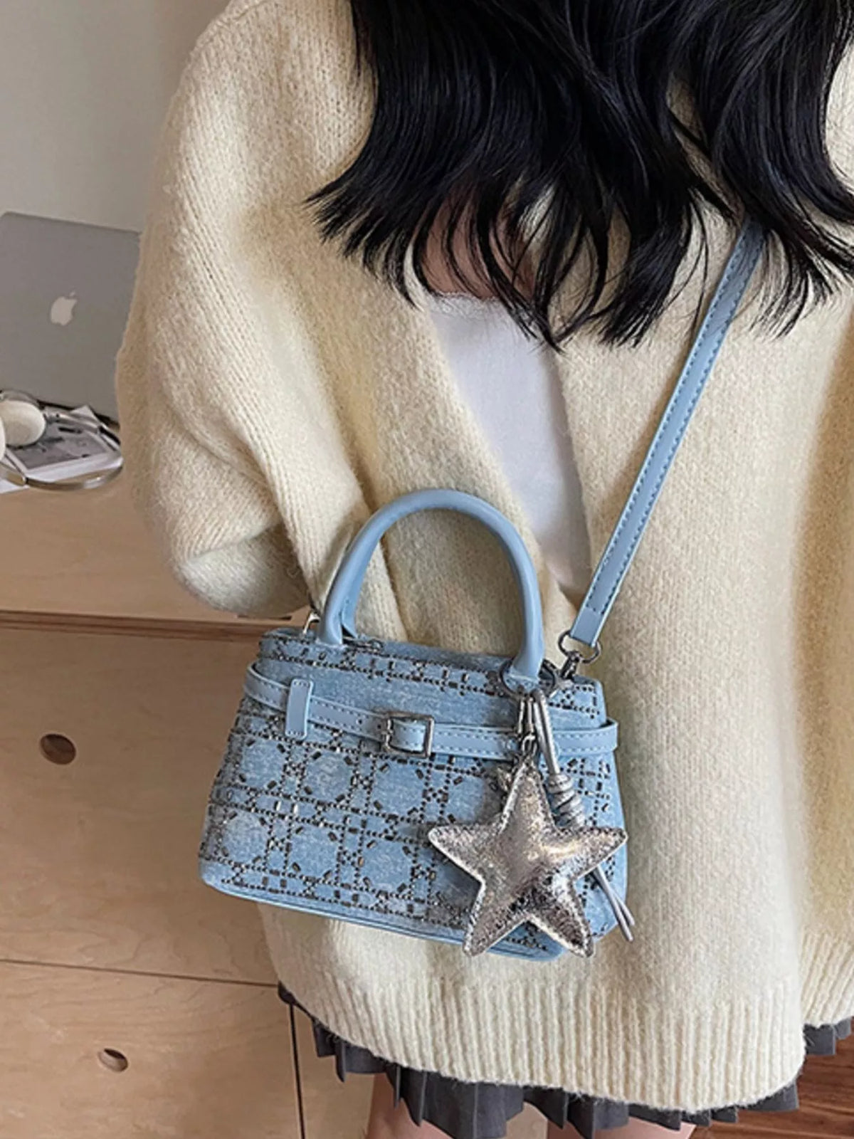 Texture Star Charm Crossbody Bag