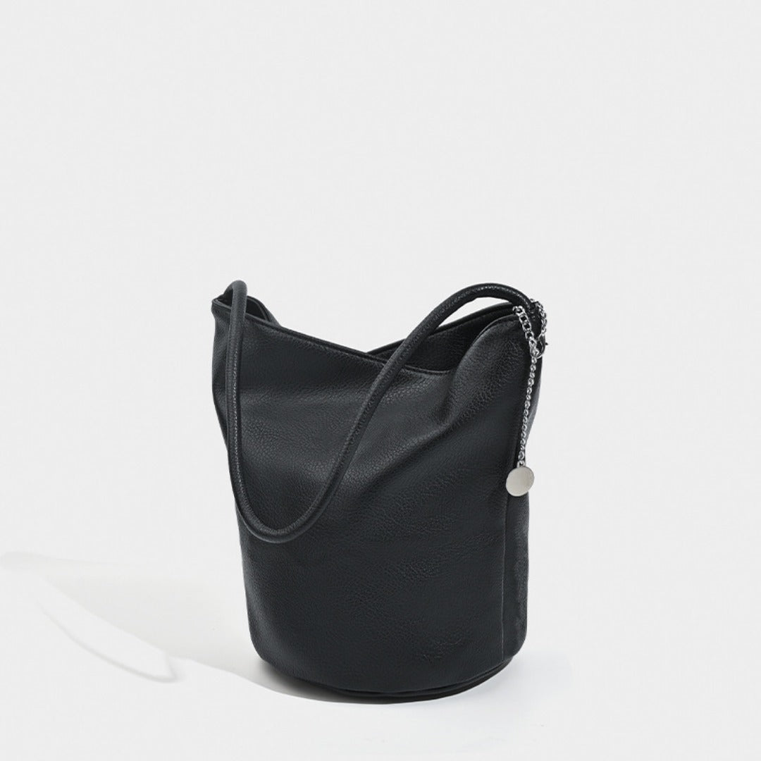Retro soft leather bucket bag, women&