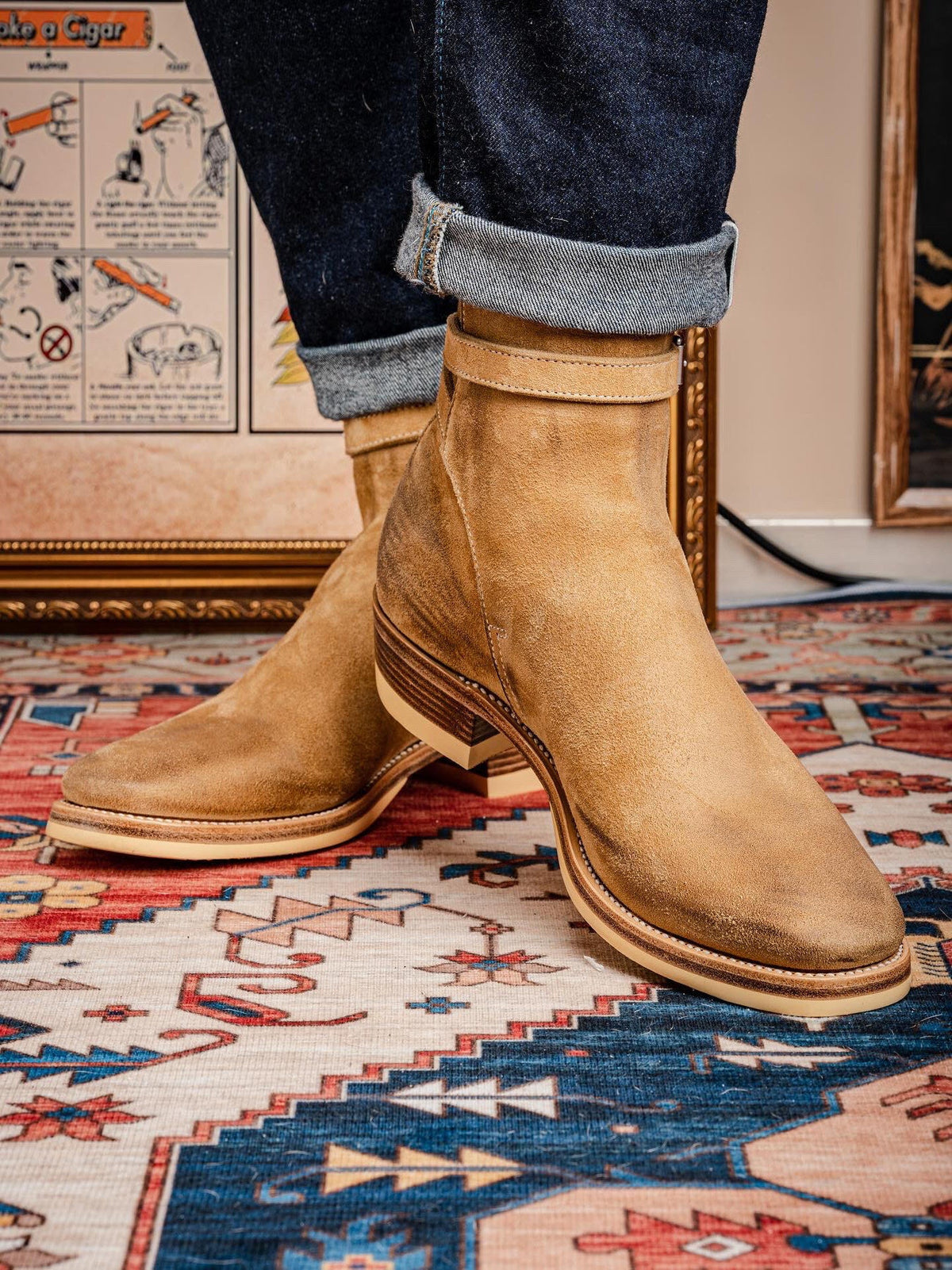 American-style Vintage Pointed-toe Boots Mens Suede Boots