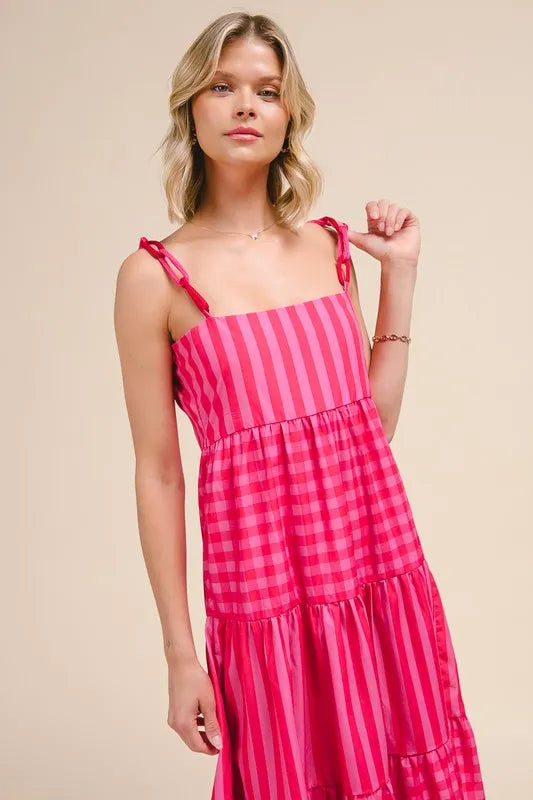 SO ME Stripe Tiered Maxi Dress with Colorful Chain Strap