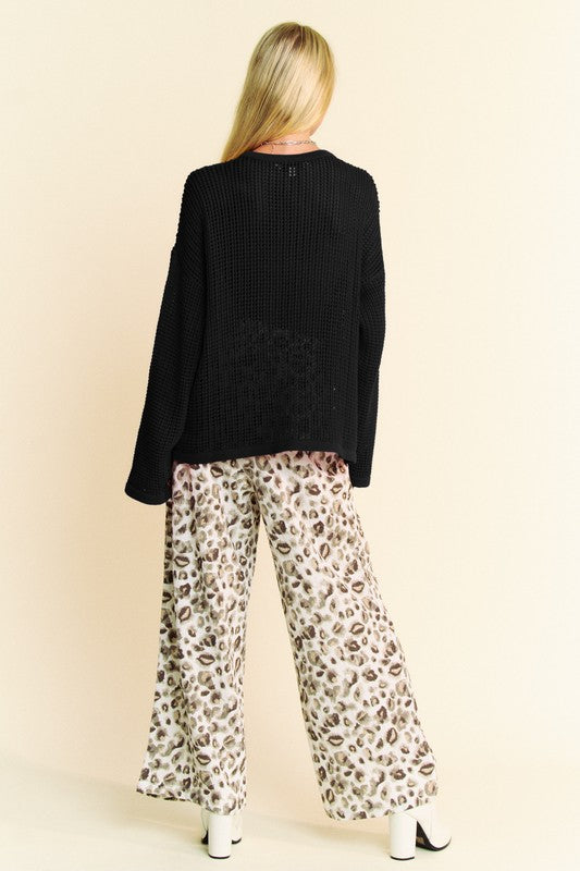 Back To School Sweater - Davi & Dani Star Front Crochet Drop Shoulder Knit Top