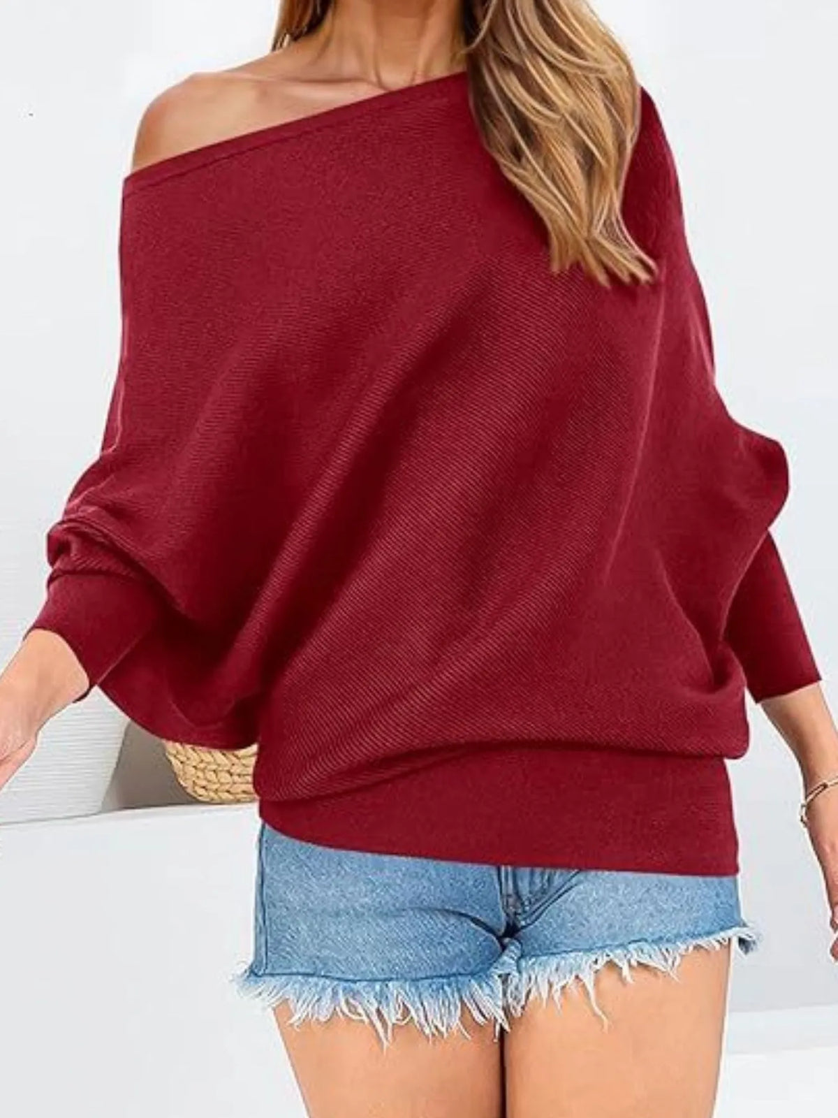 Single Shoulder Ribbed Knit Top