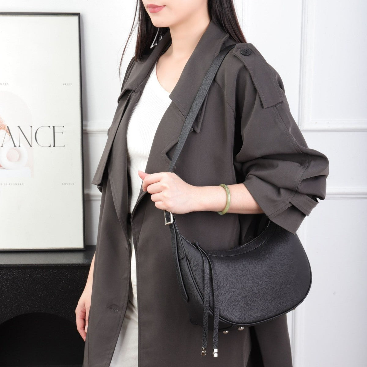 Cross-border Fashion Minimalist Top-grain Leather Dumpling Bag, Genuine Leather Women&