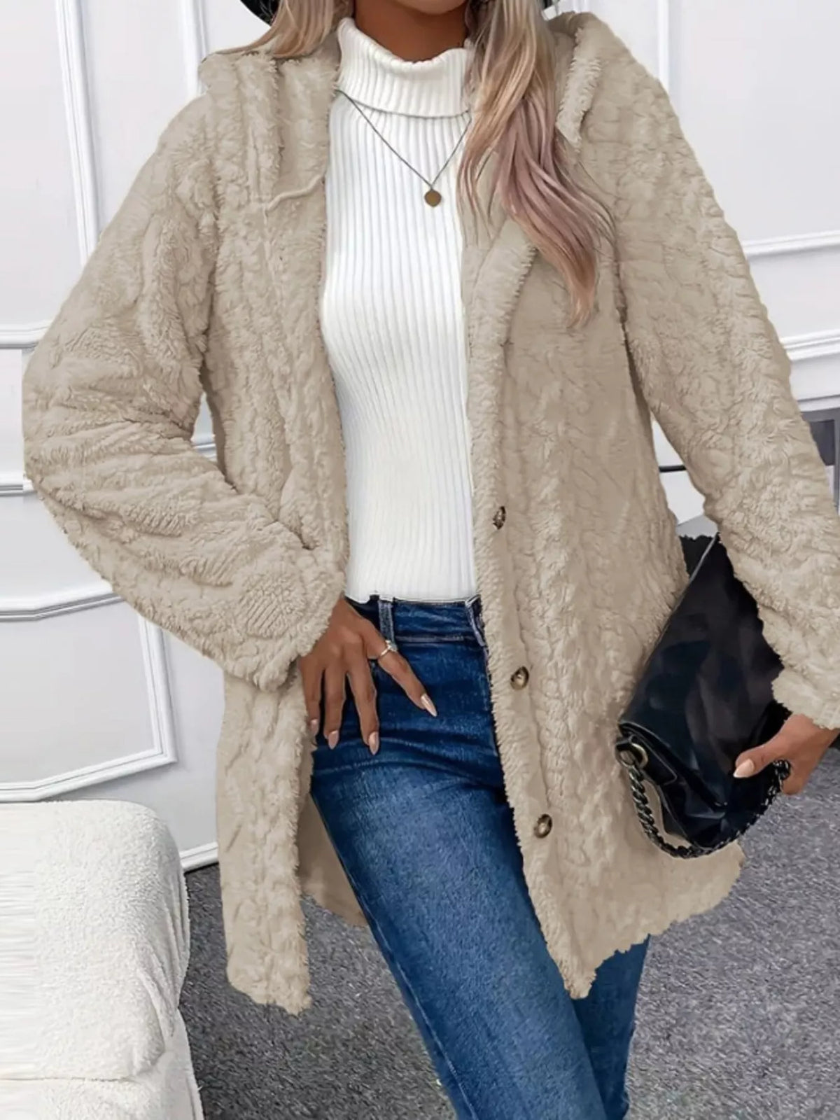 Full Size Button-Down Hooded Outerwear Plus Size