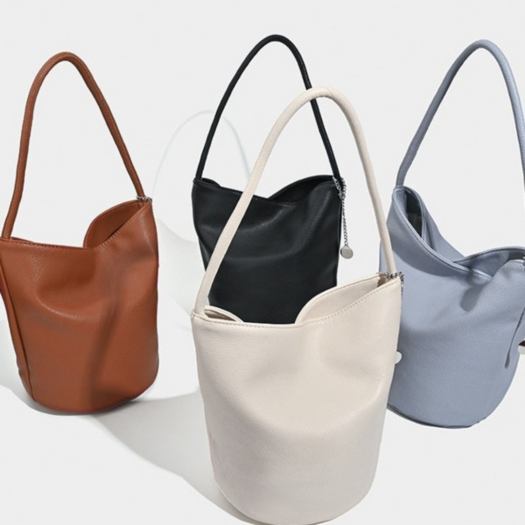 Retro soft leather bucket bag, women&