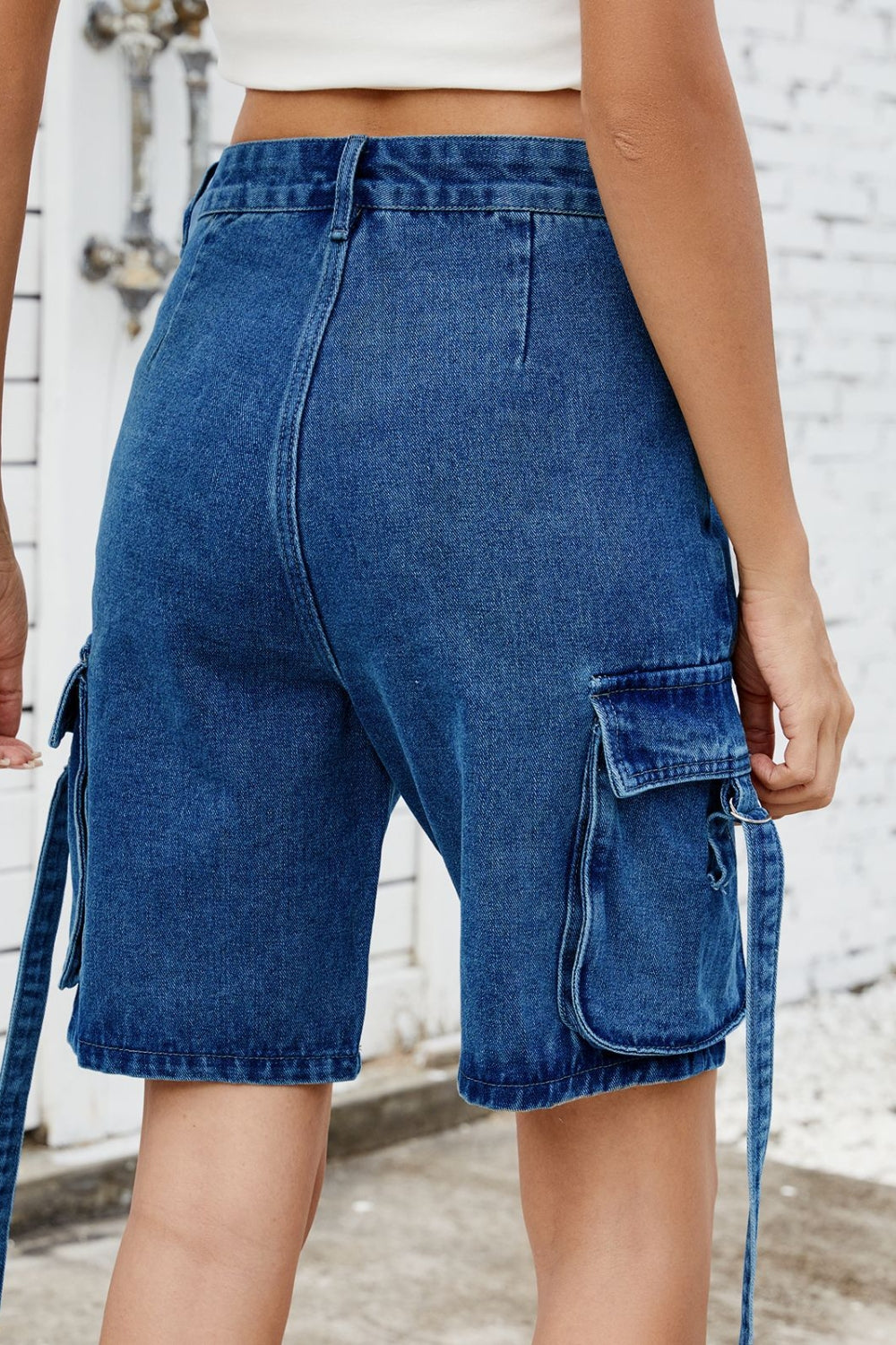 Washed Cargo Denim Shorts