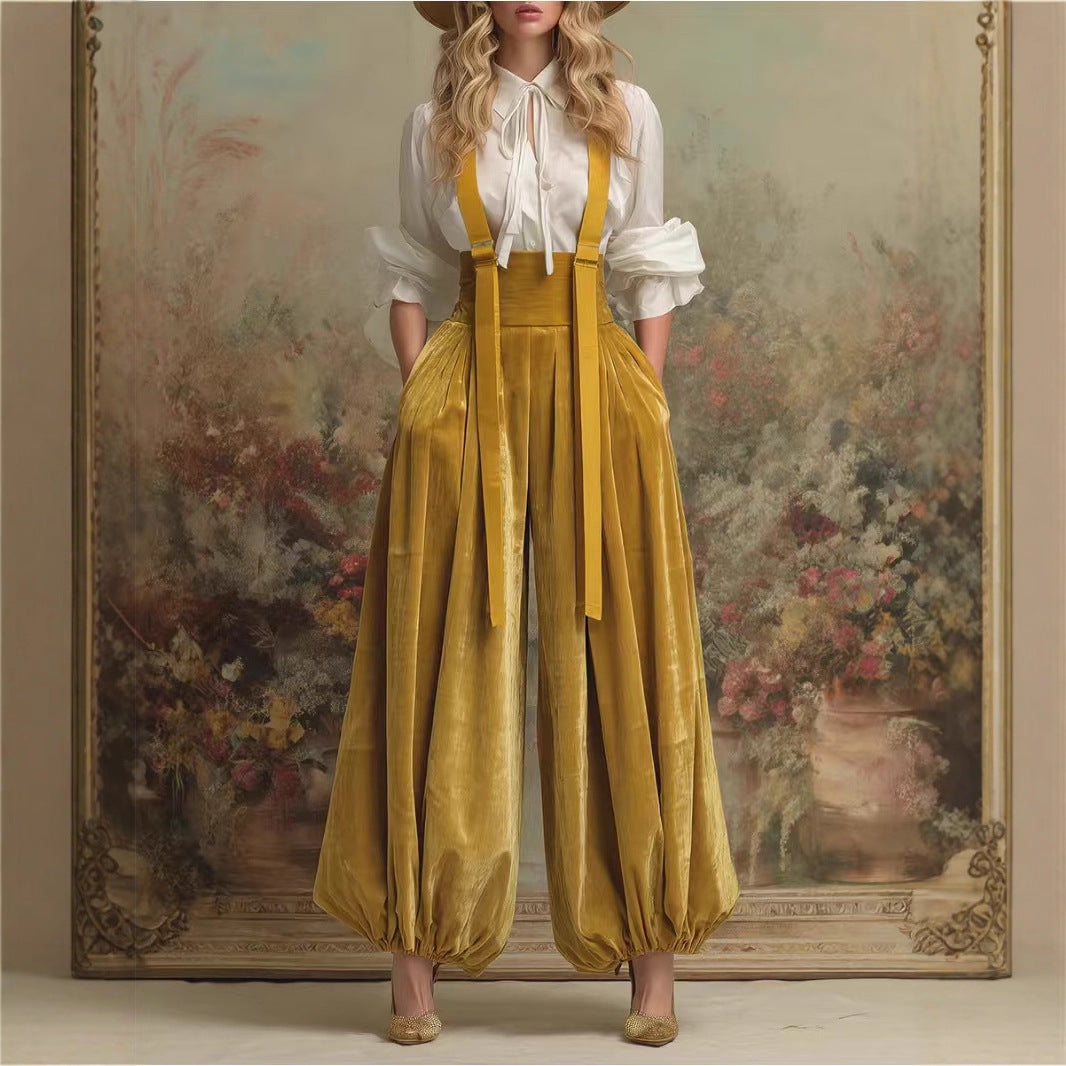 Stylish Relaxed-fit Velvet Workwear Jumpsuit