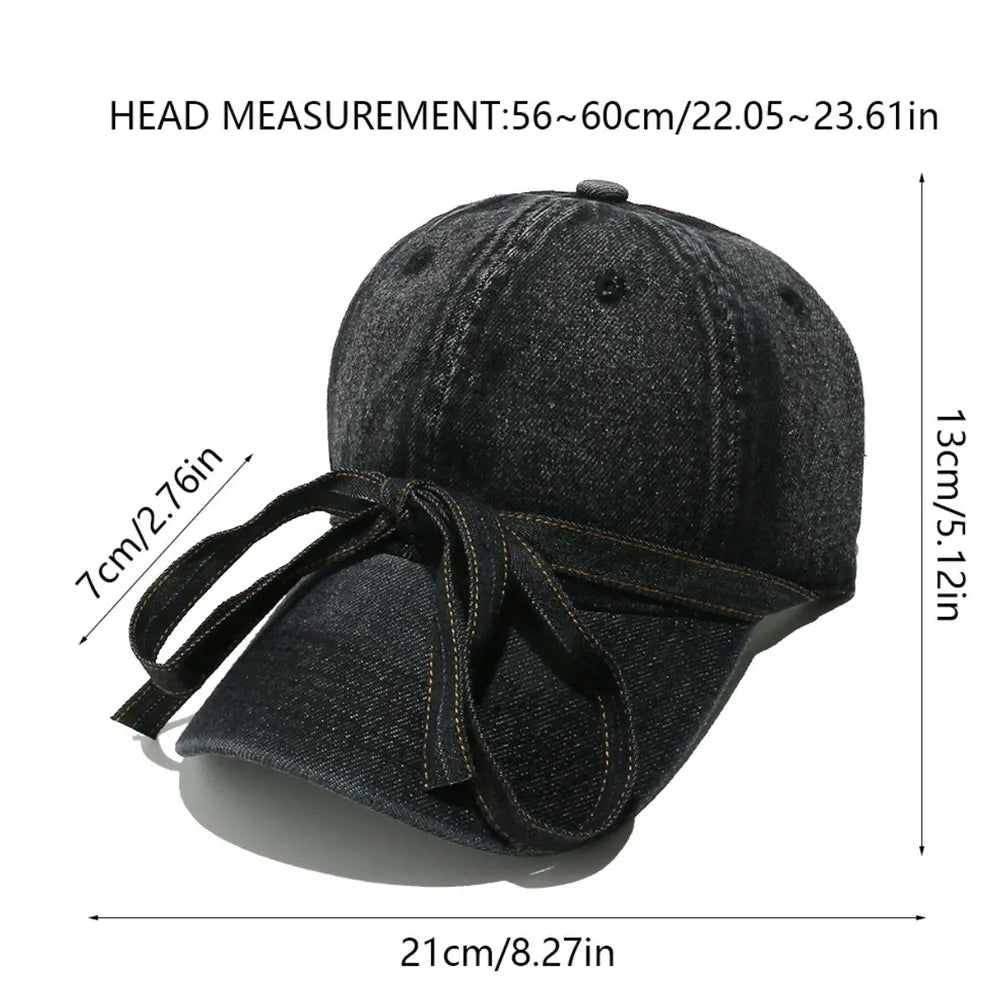 Washed Bow Denim Baseball Cap