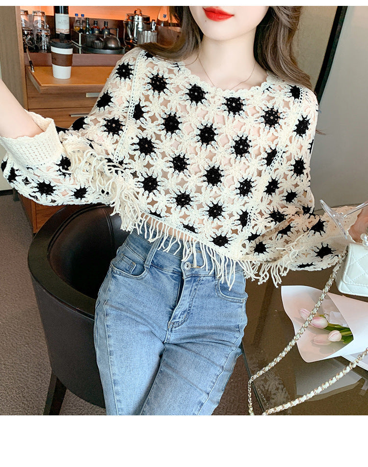 Geometric Pattern Long Sleeve Lace Pullover