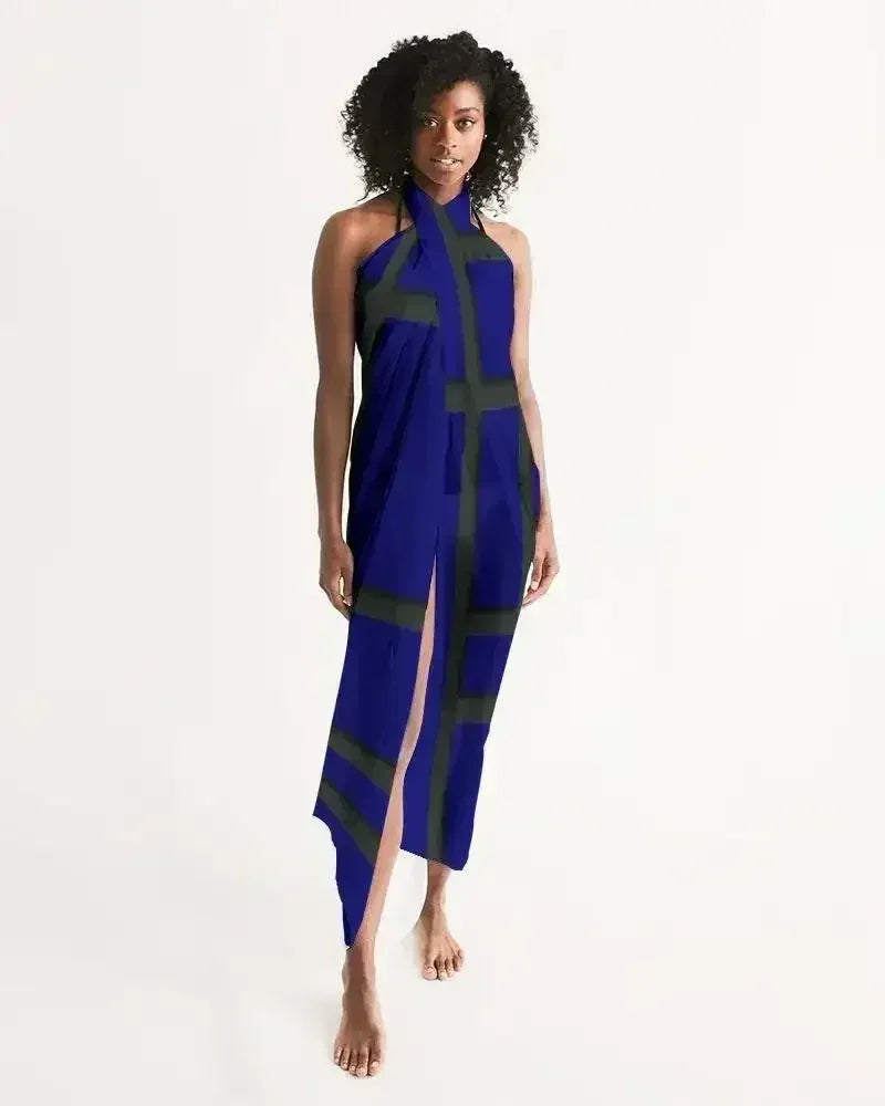 Sheer Sarong Swimsuit Cover Up Wrap / Geometric Dark Blue and Black