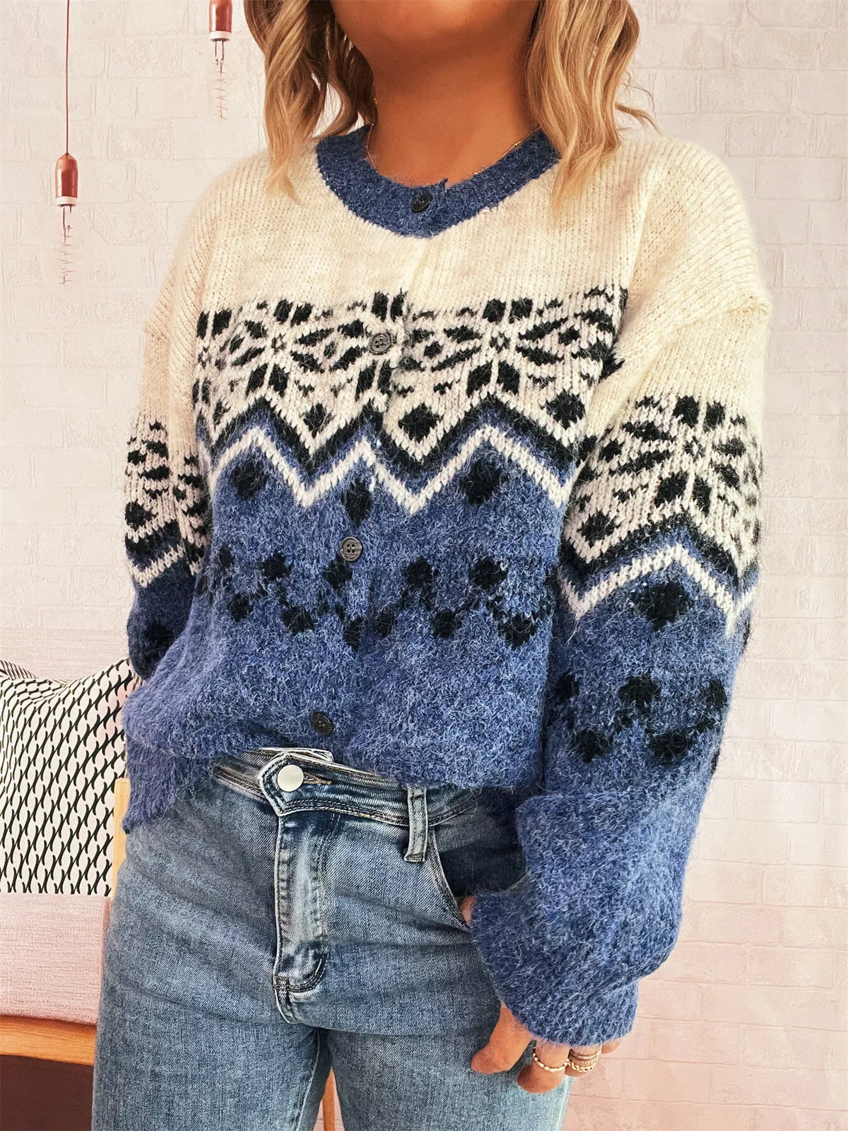 Christmas Button Up Drop Shoulder Cardigan