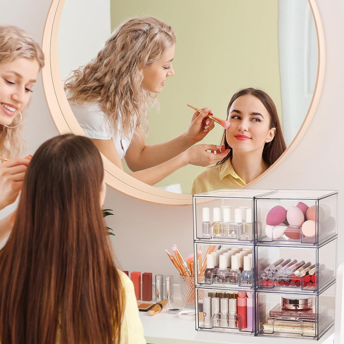 1 2 4 Pack Clear Stackable Storage Drawers, 11.2cm, 4.4in Tall Acrylic Bathroom Makeup Organizer,Plastic Storage Bins For Vanity, Undersink, Kitchen Cabinets, Pantry, Home Organization