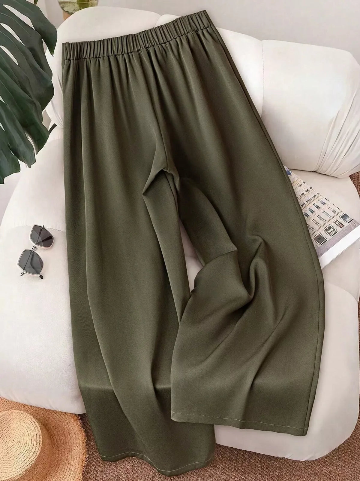 Wide-Leg Button-Accent Pants