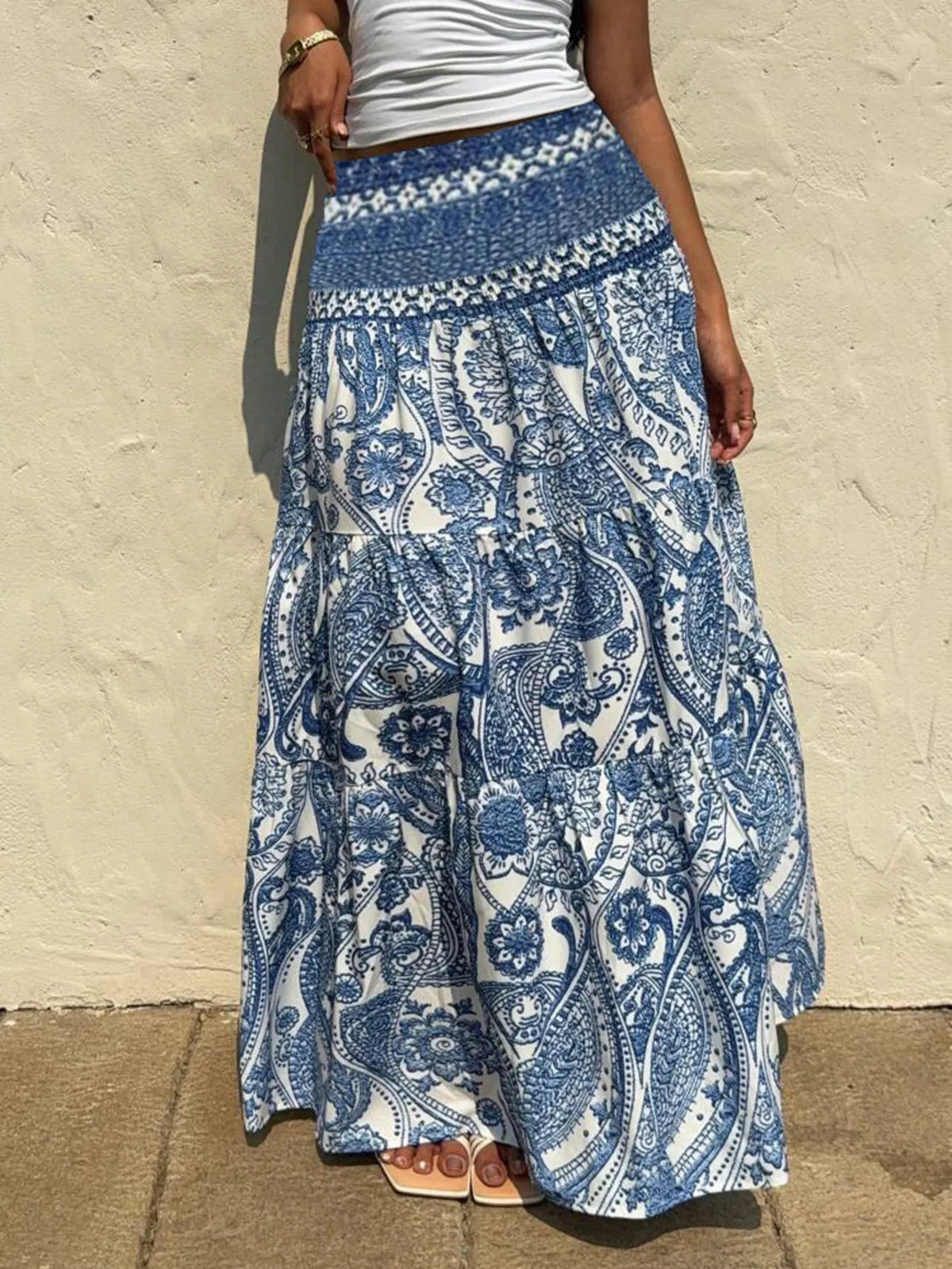 Printed Tiered Maxi Skirt