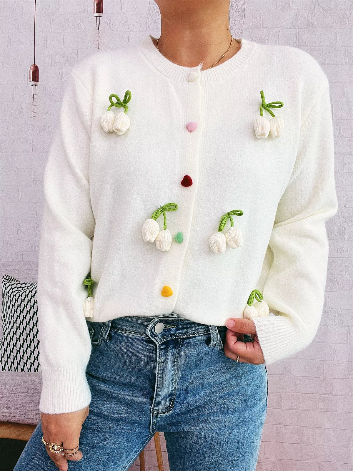 Flower Button Up Long Sleeve Cardigan