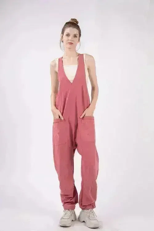 VERY J Plunge Sleeveless Jumpsuit with Pockets