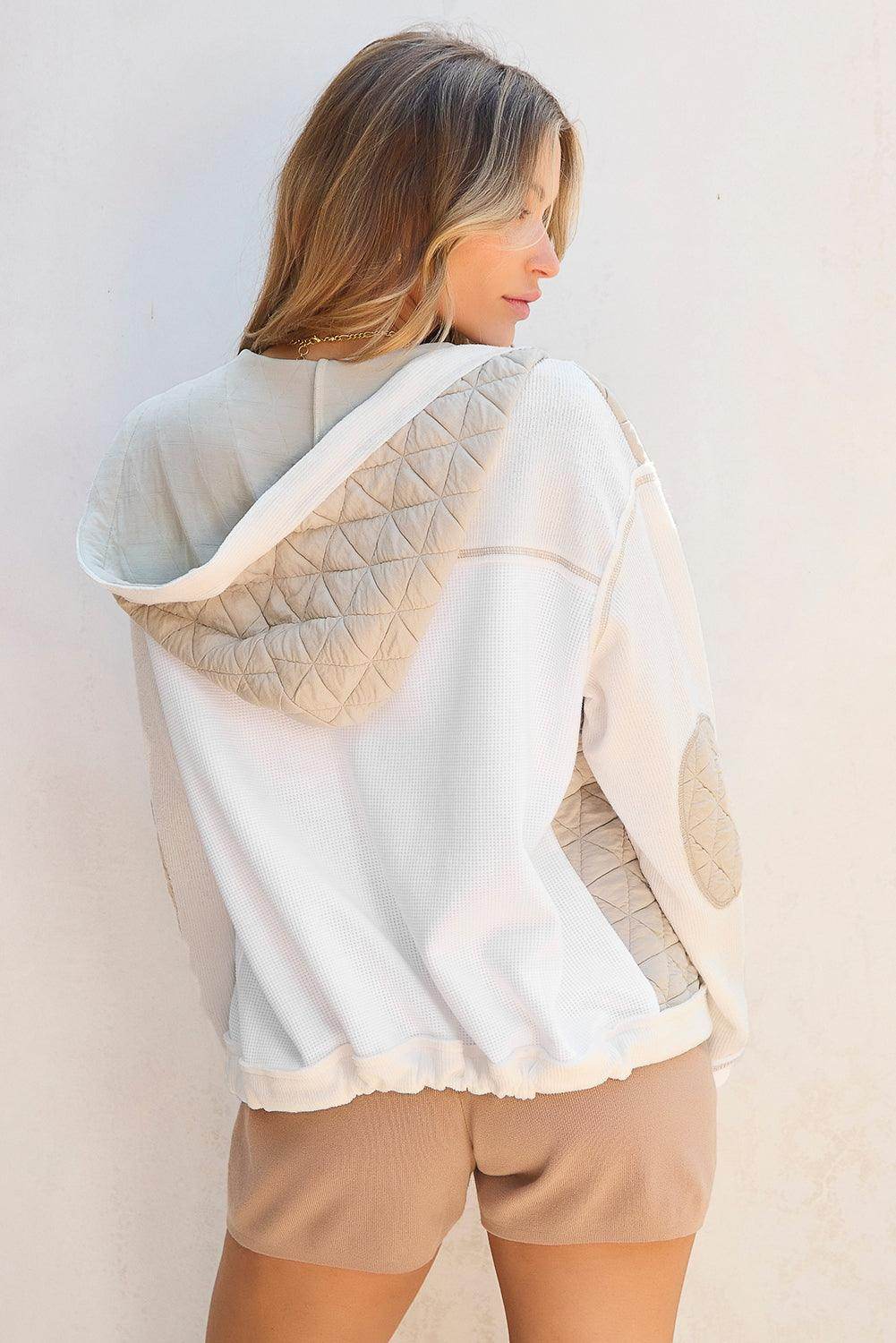 Drawstring Color Block Long Sleeve Jacket for Women Fashion