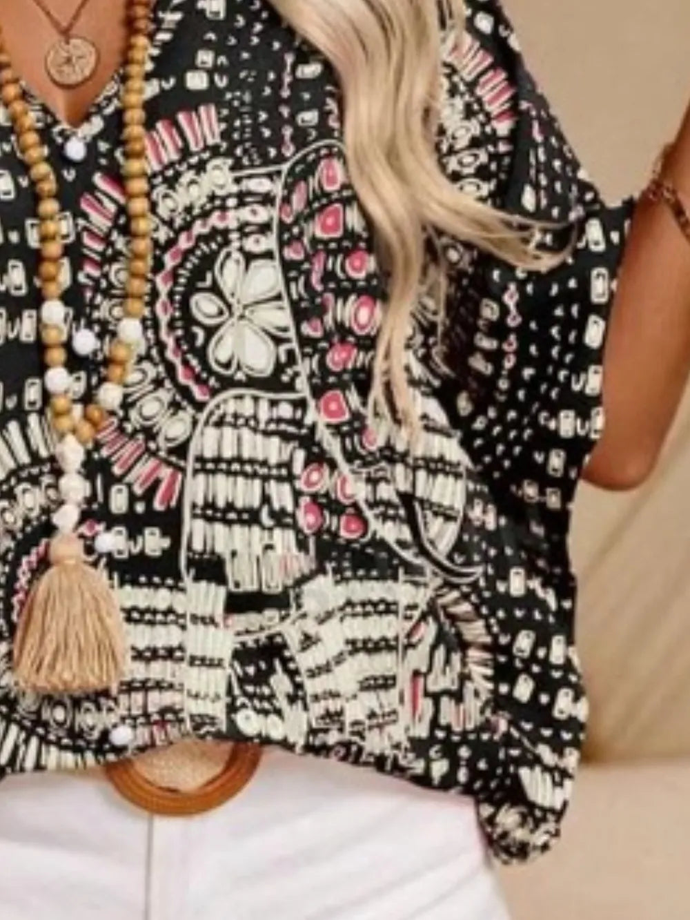 Printed V-Neck Half Sleeve Top