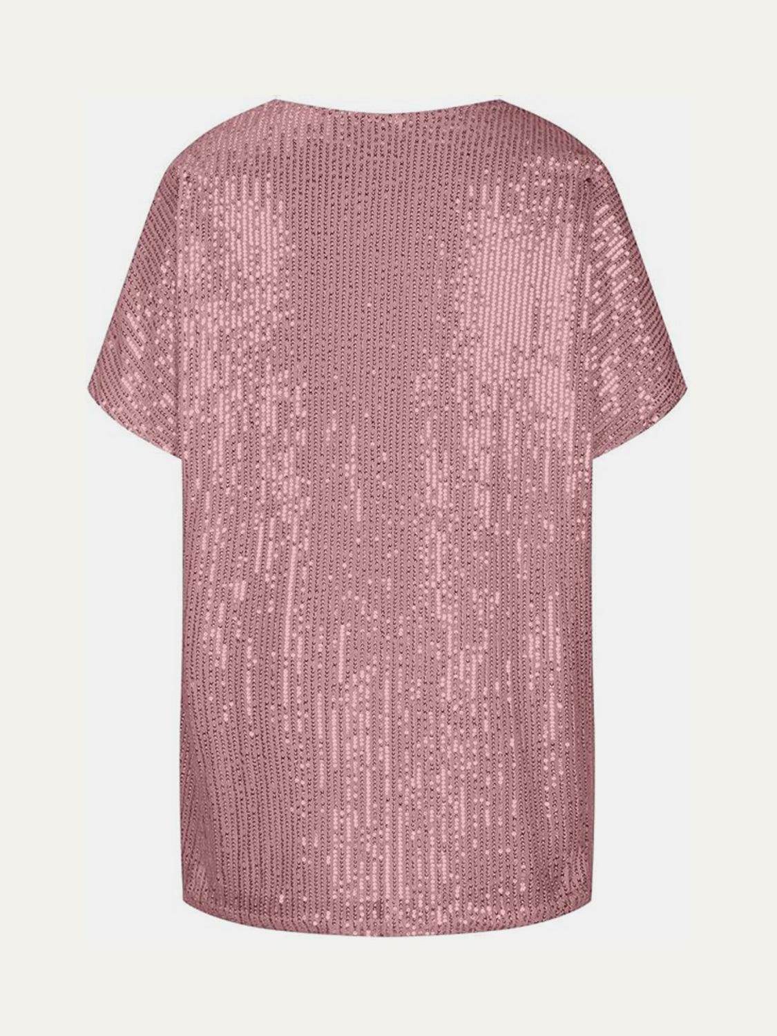 Full Size Sequin V-Neck Short Sleeve Top for Women