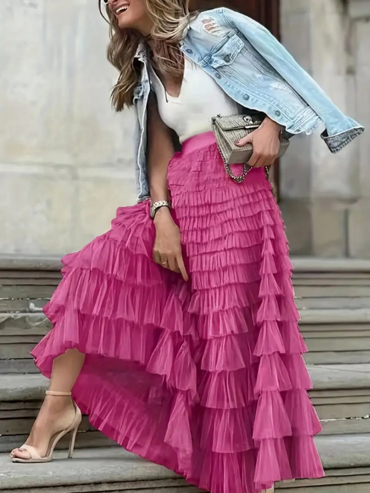 Layered Ruffle Maxi Skirt