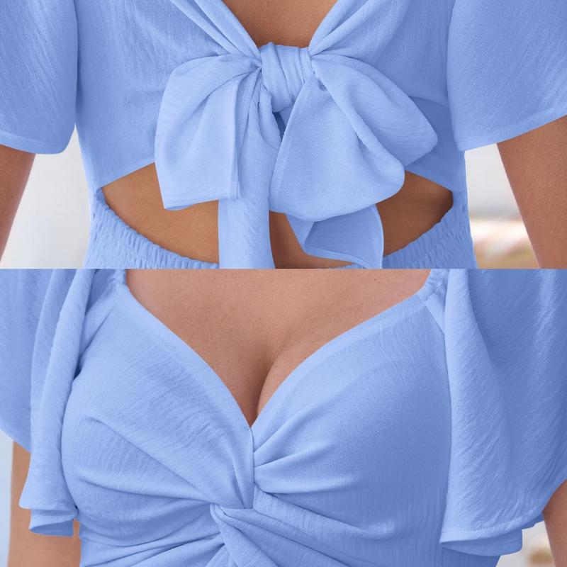 New Square-neck Short-sleeve High-waisted Dress