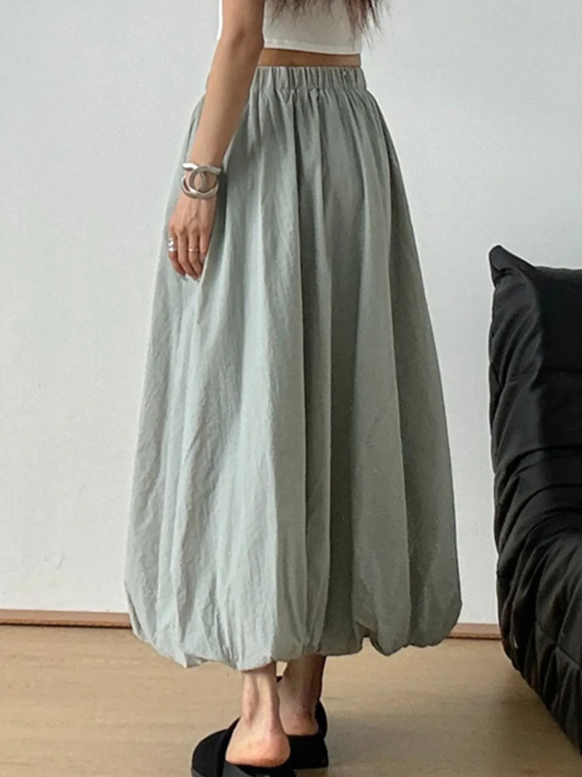 Elastic Waist Bubble Hem Maxi Skirt