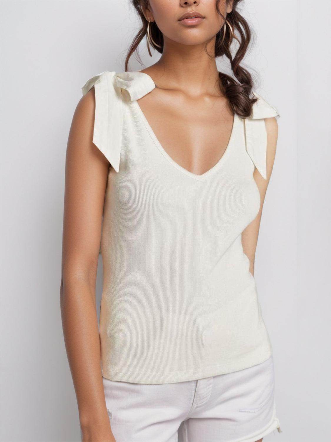 V-Neck Tie Shoulder Tank Top for Women with Stretch Fabric