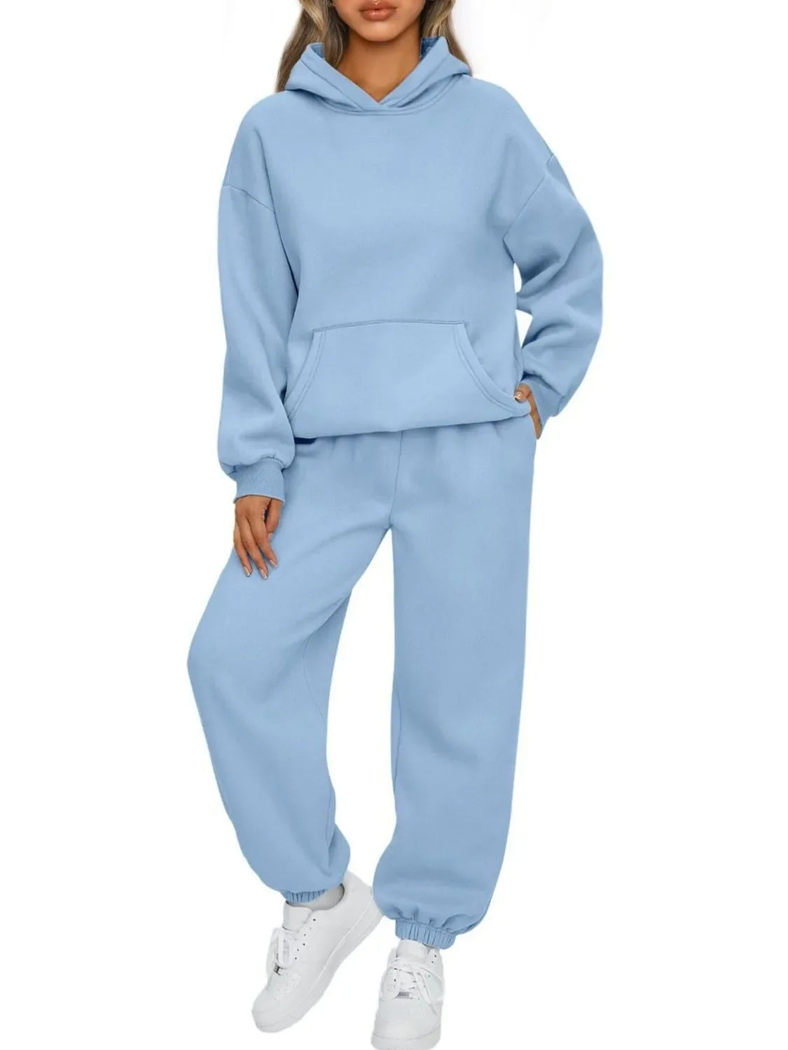 Full Size Kangaroo Pocket Hoodie and Joggers Set Plus Size