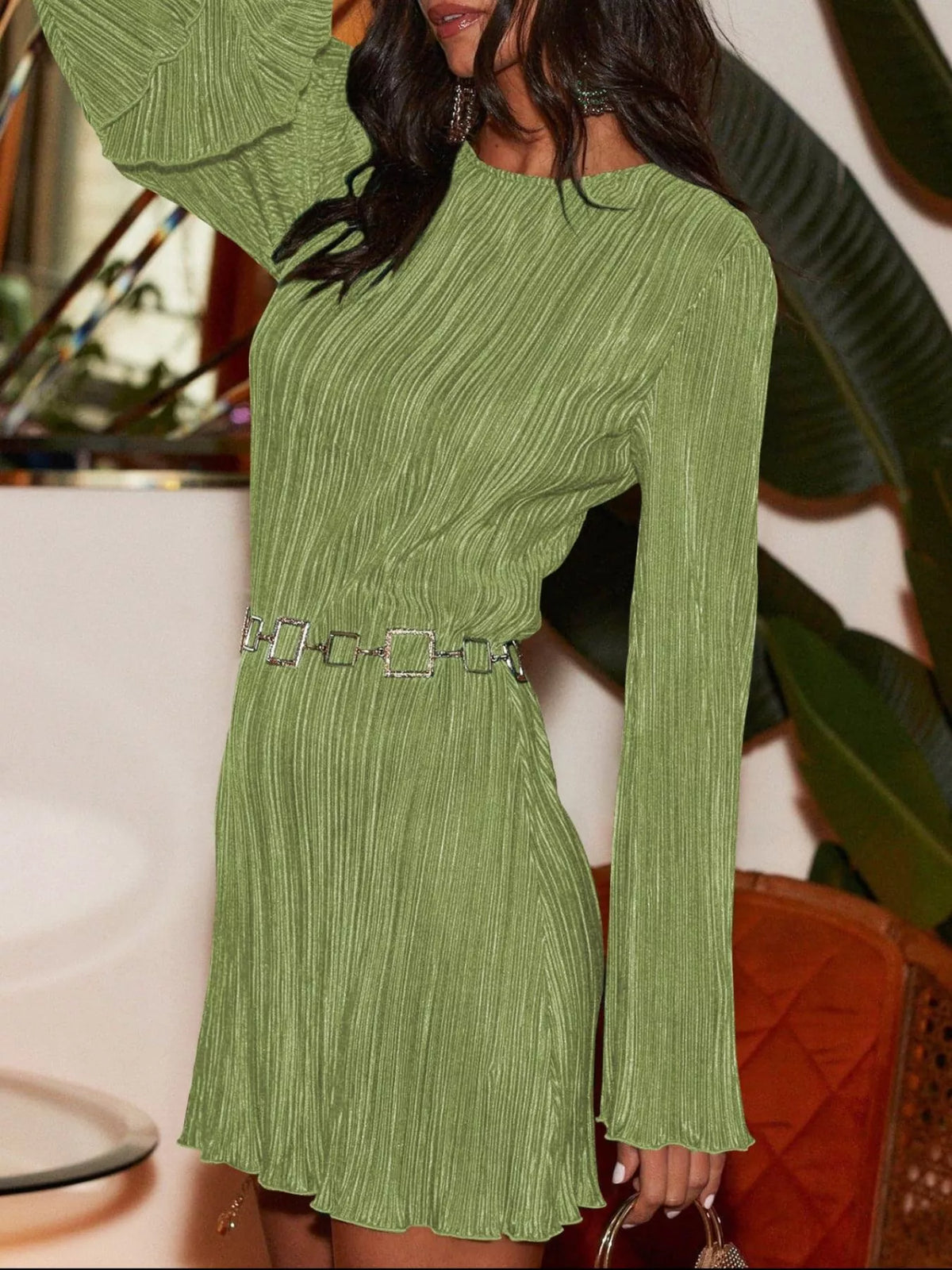 Cutout Back Flare Sleeve Dress