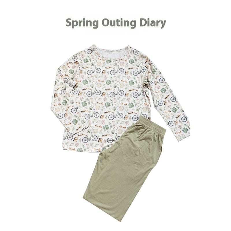 Bamboo Cotton Knitted Parent-child Homewear Clothes Pajamas Suit