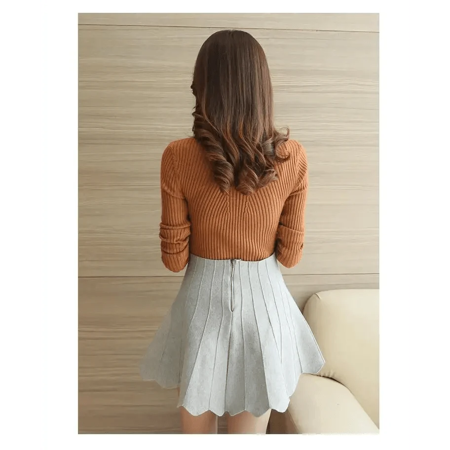 Elegance Solid White and Black Tops,Sweaters Winter Long Sleeve Turtleneck Pullovers Women&