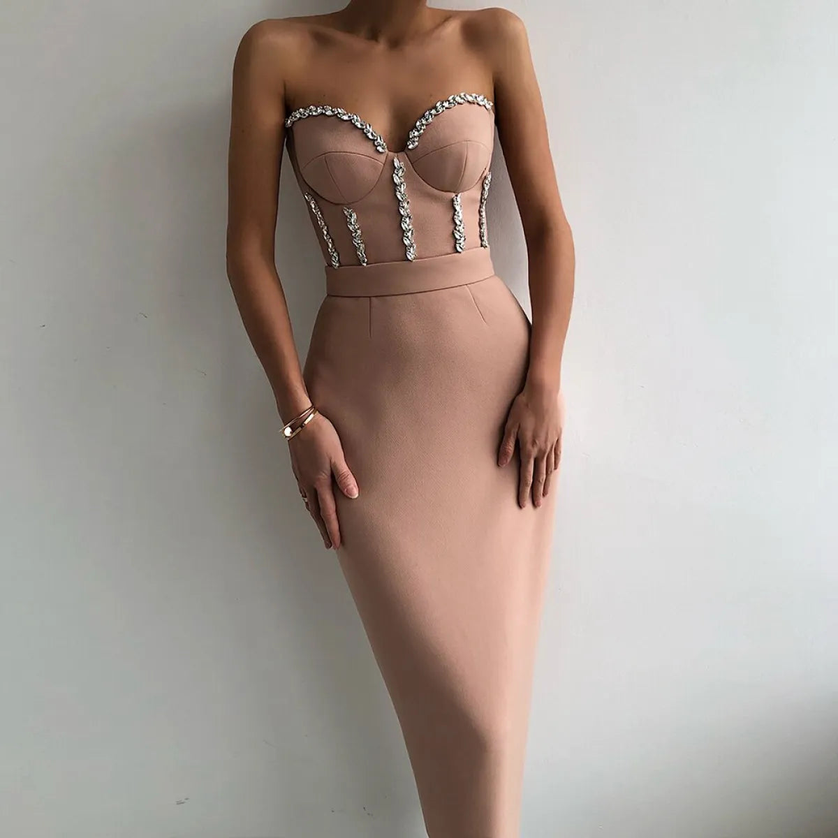 Elegant Beading Party Midi Dress