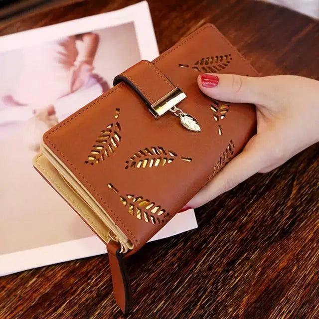 Elegant Leaf Zipper PU Leather Women Wallet Retro Card Holder Modern Design Wallet Excellent Gift