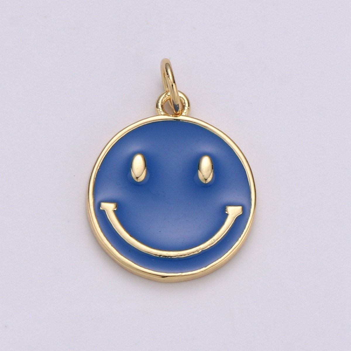 Epoxy Happy Face in Gold Round Charm, Enamel Happy Face Charm, Smiley Gold Enamel Charms, Dainty Smile charm, Teal, Red, White, Yellow, Cute Gold Smiley Face Gold Filled Charm - D-136 TO D-145