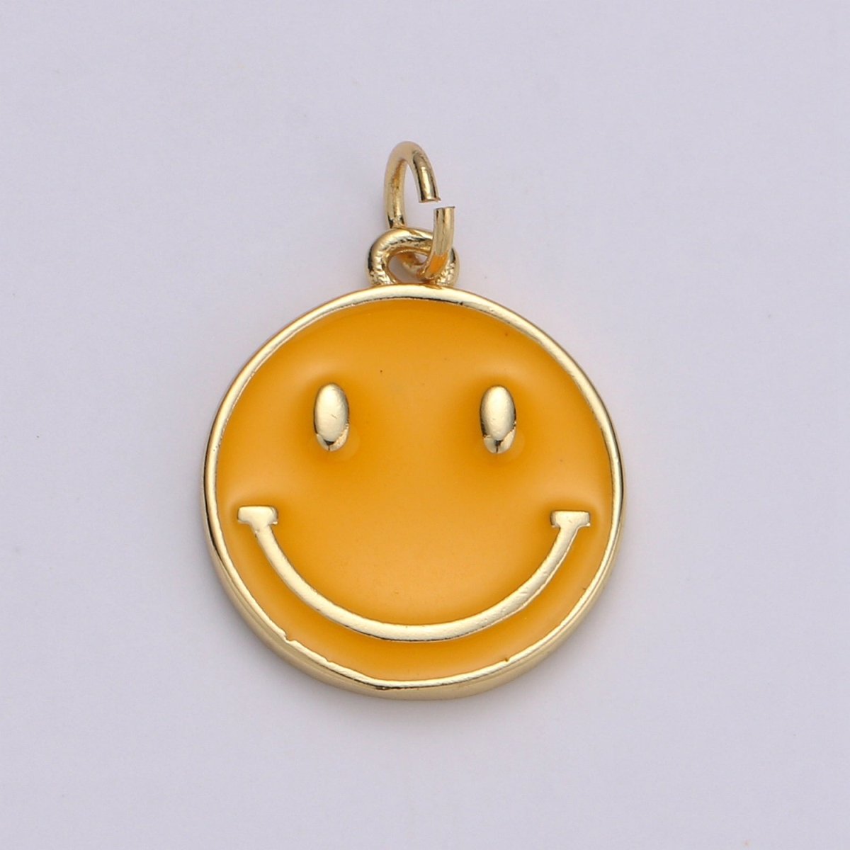 Epoxy Happy Face in Gold Round Charm, Enamel Happy Face Charm, Smiley Gold Enamel Charms, Dainty Smile charm, Teal, Red, White, Yellow, Cute Gold Smiley Face Gold Filled Charm - D-136 TO D-145