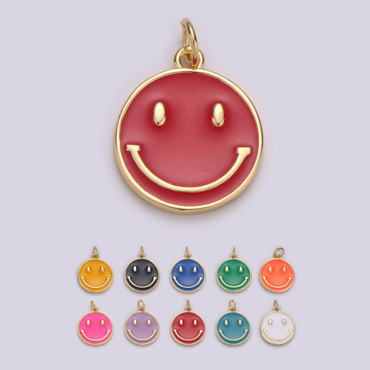 Epoxy Happy Face in Gold Round Charm, Enamel Happy Face Charm, Smiley Gold Enamel Charms, Dainty Smile charm, Teal, Red, White, Yellow, Cute Gold Smiley Face Gold Filled Charm - D-136 TO D-145